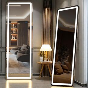 LED Mirror Full Length, 64"x21" Floor Length Mirror with 3 Color Lighting and Adjustable Brightness, Like for Bedroom, Living Room, or Nursery, White