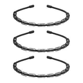 HAQUIL 3PCS Metal Black Wavy Headbands, Elastic Headband, Hair band, Hair bands for Men and Women, Non Slip Sports Headwear Hair Loop Hair Accessories