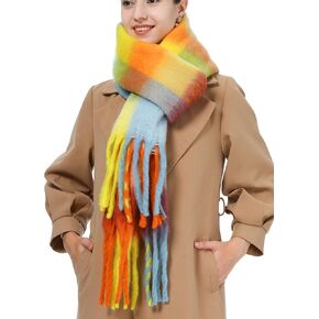 Oversized Blanket Scarf for Women Winter Fall Chunky Plaid Soft Cashmere Feel Thick Scarves with Fringed