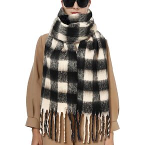 Oversized Blanket Scarf for Women Winter Fall Chunky Plaid Soft Cashmere Feel Thick Scarves with Fringed