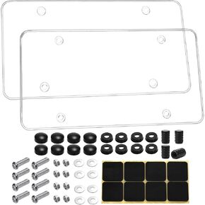 Yarlung 2 Pack License Plate Covers, Clear Flat License Plate Frame Protector with Screws Caps, Unbreakable Plastic Car Tag Shield Fasteners for Universal Vehicles/Trucks Front or Rear
