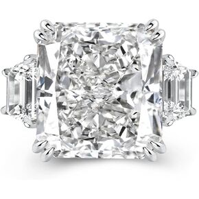 10ct Luxurious Crushed Ice Radiant Cut Three Stone Engagement Ring,Big CZ Simulated Diamond 925 Sterling Silver Promise Ring for Wedding,Daily,Travel