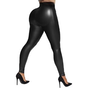 Buauty Women's Faux Leather Leggings Tummy Control, High Waist Pants Leggings Depot, PU Stretchy Pleather Pants Yoga Tights