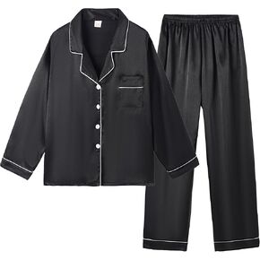Unisex Kids Boys and Girls Pajama Sets Winter Long Sleeve Long Pants 2pcs Silky Sleepwear Button Down Loungewear
