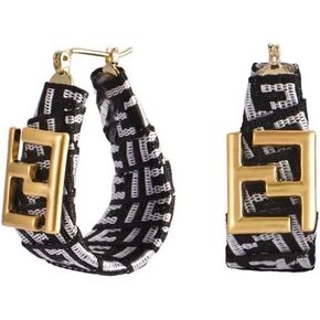 Chic Black and White Letter F Fabric Earrings for Women- Lightweight Alphabet Earrings Birthday Gift for Women, Gold Plated Dangle Drop Fashion Geometric Statement Jewelry., Black,white