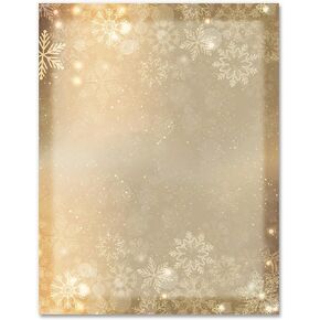 AnyDesign 60 Sheets Winter Stationery Letterhead Paper Single-Sided Print Christmas Gold Snowflake Letter Writing Paper for Notes Greeting Cards Invitation Office Printing, 8.5 x 11 Inch