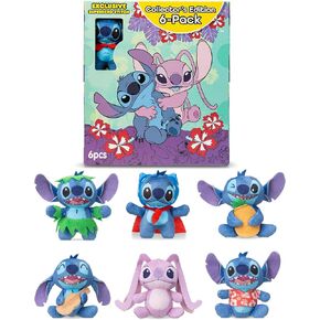 Disney Stitch 6 Pack - Miniature Plush Figure, Suffed Animal, Toy Mini Soft Figure for Kids, Girls and Boys Ages 4+
