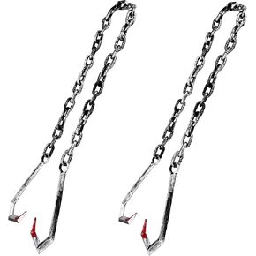2 Pack Halloween Chains Plastic Fake Butcher Hook Halloween Plastic Chain with Chain Weapons for Halloween Horror Prop Decor Cosplay