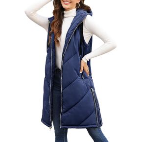 Womens Long Puffer Vest Sleeveless Hooded Vest Coat Full Zip Jacket Coat Winter Coat Quilted Jacket Outdoor Jacket