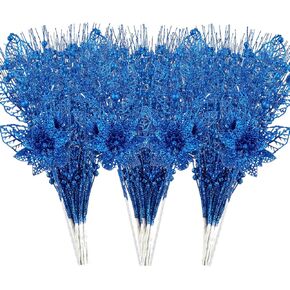24 Pack Christmas Tree Ornaments - Artificial Flowers Glitter Berry Stems Christmas Floral Picks Branches for Xmas Tree Decorations Vase Filler Holiday Wedding Party Home Decor (Orange)