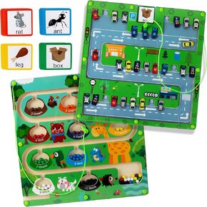 3 in 1 Magnetic Color and Number Maze Magnet Alphabet Counting Car Puzzle Double Sided Board Fine Motor Skills Magnetic Puzzles for Toddlers 3-5 Years Montessori Educational Preschool Toys
