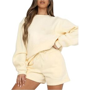 SOLY HUX Women's 2 Piece Outfits Casual Long Sleeve Sweatshirt and Shorts Set