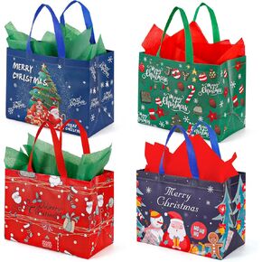 YANGTE 12 Pack Large Christmas Gift Bag Reusable Tote Bags with Handle, Non-Woven Christmas Bag for Holiday Xmas Event Party
