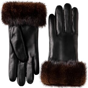 Luxurious Warm Mink Fur Cuffs Rabbit Fur Lined Leather Gloves Women Touchscreen