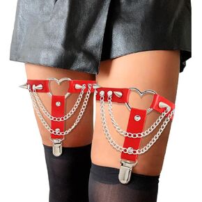 deladola Gothic Heart Leg Garter Adjustable Rivet Thigh Garters Leather Anti-Slip Clips Leg Harness Straps for Women