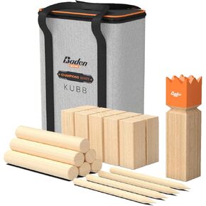 مجموعة ألعاب الرمي الخارجية من Baden Backyard Champions Kubb Viking Chess مع تعليمات وحقيبة حمل