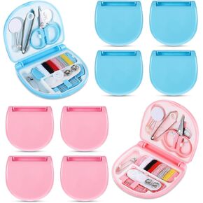 Ubamdom 10 Pcs Mini Travel Sewing Kit, Emergency Sewing Kit Travel Small, Portable Sewing Kit,Sewing Repair Kit with Threads Scissors Hand Sewing Needles (Pink&Blue)