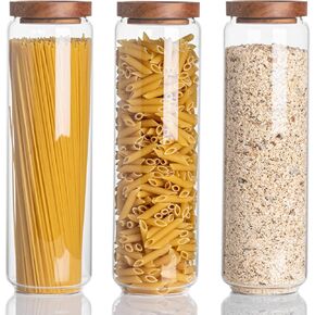 Kanwone Airtight Food Storage Containers with Bamboo lids set of 5, Stackable Food Storage Containers, Glass Canisters for Pantry, kitchen, Flour, Sugar, Tea, Coffee, Pasta, Cookies, Rice and Spice