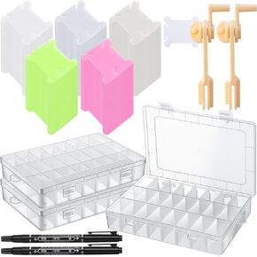 GlikCeil 507 Pcs Floss Bobbins Kit Plastic Floss Bobbin with Embroidery Winder 24 Grid Thread Storage Box Tools Twin Tip Permanent Marker Embroidery Organizer Cross Stitch Thread Organizer
