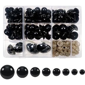 TOAOB 150pcs Large Safety Eyes Crafts Doll Eyes with Washers 14mm to 40mm Black Plastic Safety Eyes for Amigurumis Crochet and Stuffed Animals Bears Making