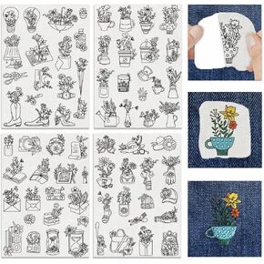 INFUNLY 88pcs Birth Flowers Water Soluble Embroidery Patterns Botanical Wash Away Stabilizer for Embroidery 4 Sheets Floral Hand Sewing Stabilizers with Printed Wildflower Patterns for Hand Crafters
