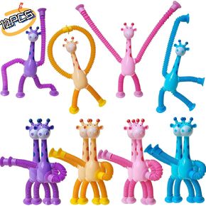 12 Pcs Telescopic Suction Cup Giraffe Toy-Sucker Pop Tube Bulk Fidget Toys-Sensory Toys Party Favors for Kids Toddlers Ages 3 4 5 6 7 8 9,Birthday Return Gifts Goodie Bag Stuffers Classroom Prizes