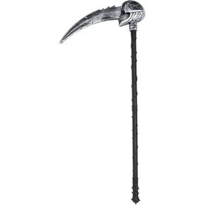 Halloween Costume Plastic Skull Sickle Props Skeleton Grim Reaper Scythe Staff Toys Weapon Dress up Accessory for Kids Adults Black