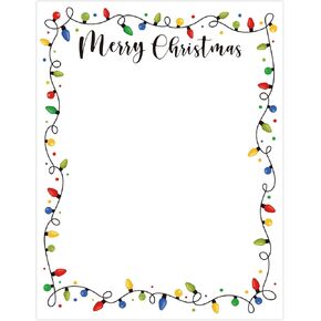 AnyDesign 80Pcs Christmas Stationery Paper Colorful Xmas Light Bulb Border Letterhead Decorative Writing Paper Letter for Notes Greeting Cards Invitations Office School Printing, 8.5 x 11 In