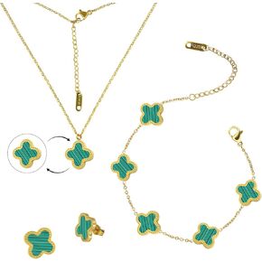 Lucky Clover Sets, Bracelet, Earring, Necklace Pendant for Ladies(Green)