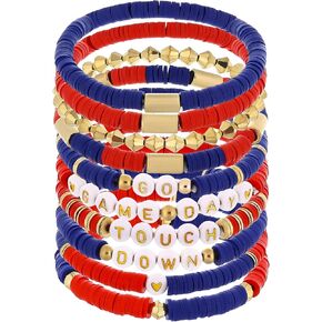 10 Pack Game Day Bracelets for Women Football Bracelets Stackable Charm Sports Bracelet Bangles Football Mom Accessories Outfits Jewelry Accessories Game Day Friendship Bracelets Football Fan Gifts