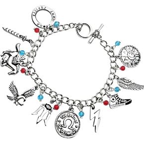 PRINCESS CUTENESS STORE Percy Jackson Camp Half Blood Poseidon Olympian Demigod Chunky Charm Silver Tone Bracelet