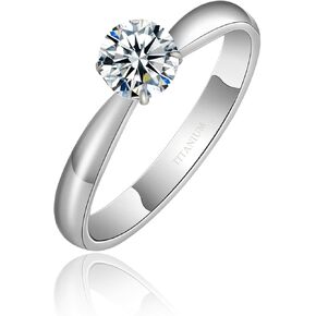 TGNEL AAAAA Cubic Zirconia Titanium Engagement Rings, Pure Titanium Rings for Women Wife | 6mm Round Cut CZ Wedding Ring Comfort fit Size 5-9