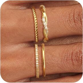 Gold Stackable Rings for Women Non Tarnish Rings Stack Dainty 14k Gold Plated Stacking Cubic Zirconia Ring Set Trendy Gold Knuckles Thumb Ring Engagement Band Ring Jewelry Size 6 7 8 9 10