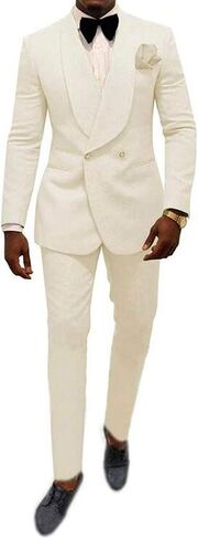 Mens Shawl Lapel Suit Patterned Double Breasted Wedding Tuxedos Prom Suits Jacket Pants Groomsmen Suit in Kuwait