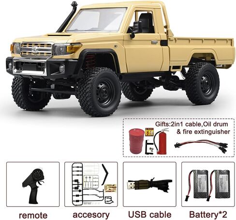 MN82 RC Crawler 1/12 RC Truck 4x4 Toyota LC79 Remote Control Car 2.4GHz Off road Vehicle with TWO 1500mAh Battery Oil Drum Fire Extinguishers 280 Motor RC Pick-up Truck for RC Hobby Adult Yellow in Saudi Arabia