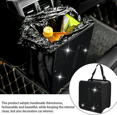 Foldable Car Trash Can, Bling Rhinestone Oxford Auto Hanging Garbage Bag, Crystal Leakproof Foldable Waste Organizer Universal for Most Vehicles, Interior Car Accessories (White) in Saudi Arabia