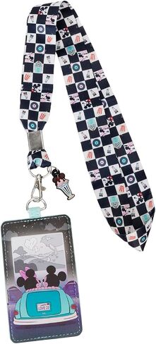 LOUNGEFLY Disney Mickey and Minnie Date Night Drive-in Lanyard with CARDHOLDER in Saudi Arabia
