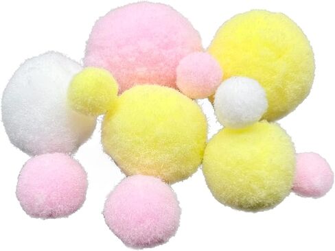 130Pcs Colorful Pompoms,Assorted Sizes and Colors Pompoms for DIY Creative Crafts Decorations(Light Pink/White/ Yellow) in Kuwait