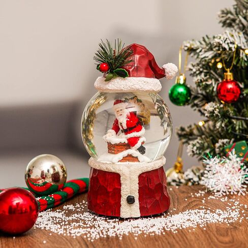 DUSVALLY Snow Globe Gift Santa & Tree Scene, Crystal Musical Glitter Ball for Christmas & New Year, 100mm Glass Water Globe Wind-up Decoration for Home & Office in Kuwait