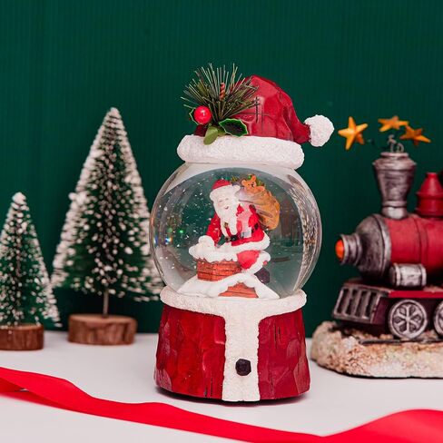DUSVALLY Snow Globe Gift Santa & Tree Scene, Crystal Musical Glitter Ball for Christmas & New Year, 100mm Glass Water Globe Wind-up Decoration for Home & Office in Kuwait