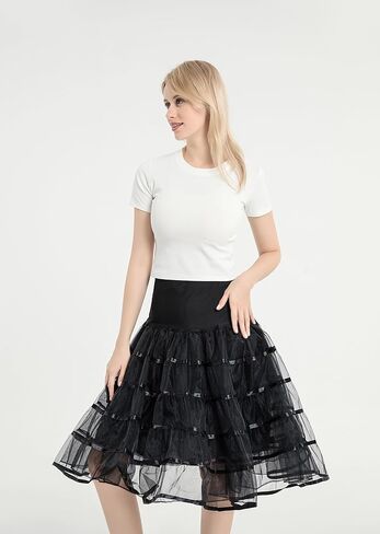 Women's 50s Vintage Tulle Ruffled Petticoat 26" Crinoline Rockabilly Tutu Skirt Slip S-2XL in Kuwait