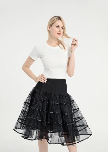 Women's 50s Vintage Tulle Ruffled Petticoat 26" Crinoline Rockabilly Tutu Skirt Slip S-2XL in Kuwait