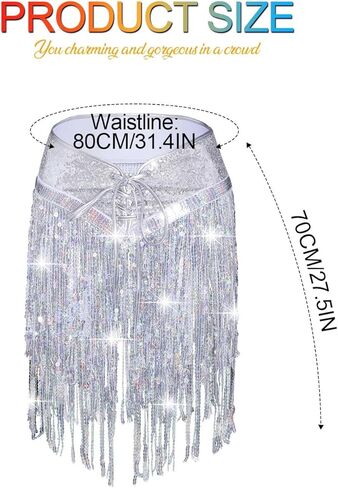 Aukmla Sequin Fringe Outfits Belly Dance Skirt Set Rave Carnival Costume Skirt with Top and Gloves for Women in Kuwait