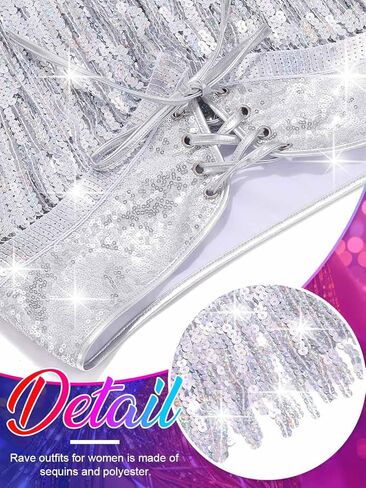 Aukmla Sequin Fringe Outfits Belly Dance Skirt Set Rave Carnival Costume Skirt with Top and Gloves for Women in Kuwait