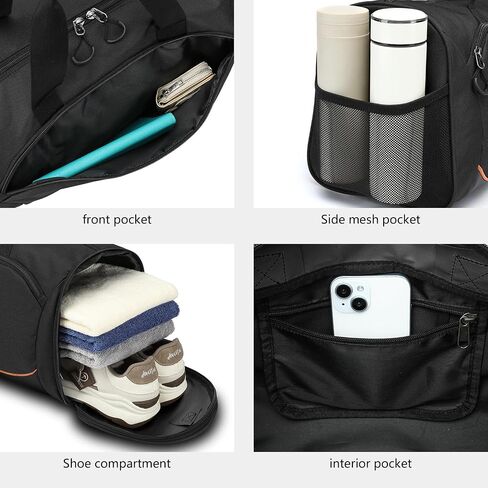 TUGUAN Small Gym Bag for Men with Shoes Compartment & Wet Pocket Lightweight Travel Duffle Bag Weekender Overnight Duffel Bag for Women Sports Gym Tote Fitness Swimming Workout Bag, Black in Saudi Arabia