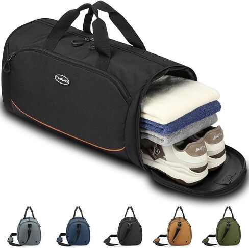 TUGUAN Small Gym Bag for Men with Shoes Compartment & Wet Pocket Lightweight Travel Duffle Bag Weekender Overnight Duffel Bag for Women Sports Gym Tote Fitness Swimming Workout Bag, Black in Saudi Arabia