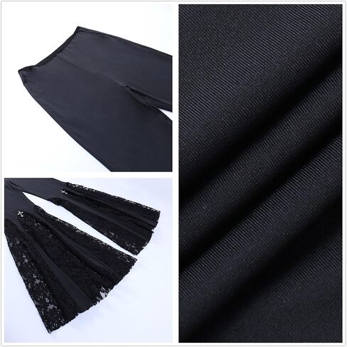 بنطال Goth Bell Bottom للنساء Punk Flare Stretch Y2k Emo 70s أسود in Saudi Arabia