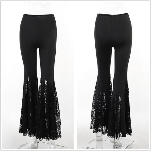 بنطال Goth Bell Bottom للنساء Punk Flare Stretch Y2k Emo 70s أسود in Saudi Arabia