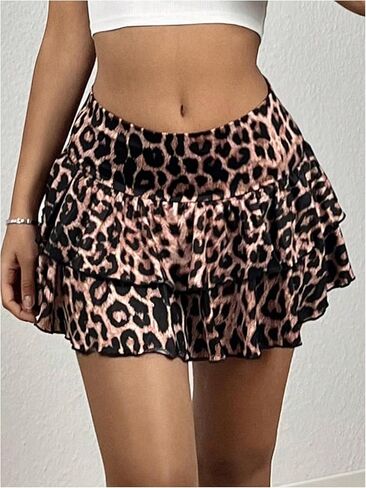 تنورة قصيرة للسيدات من MakeMeChic مكشكشة لطيفة على شكل حرف A بخصر منخفض للصيف بحاشية واسعة وطبقة من طبقات سوينغ للشاطئ in Kuwait