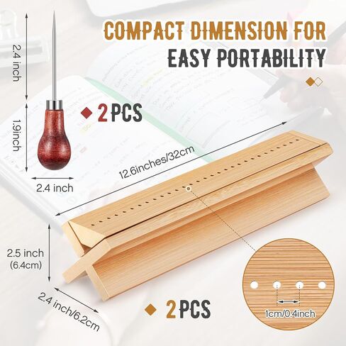 Dunzoom 2 Pcs Bamboo Book Binding Cradle with 2 Awls Book Binding Tool with Piercing Guide Book Hand Binding Kit for Book Punching DIY Crafts, Polished Smooth Surface in Saudi Arabia